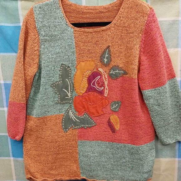 None Sweaters - 2500 Size XL Applique Decorated Poly Cotton Sweater
